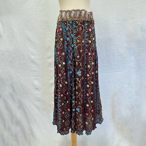 Alka Vora Rare Boho Festival Maxi Skirt Silk Sequined Vintage‎ One Size